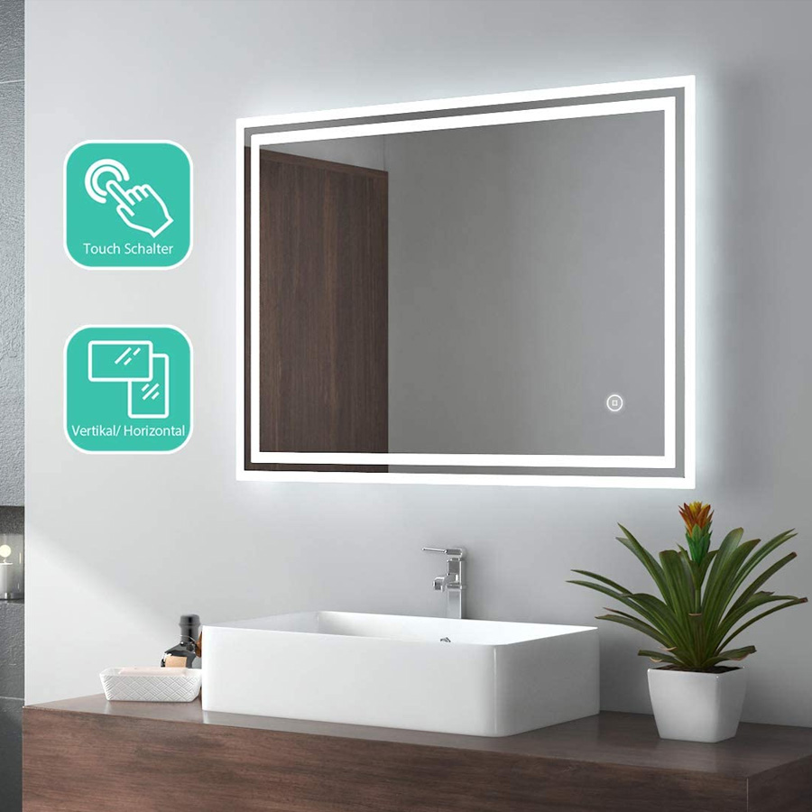 antiniebla IP44 ahorro de energía EMKE LED espejo de baño 60x80cm espejo de baño con iluminación blanco frío espejo iluminado espejo de pared con interruptor táctil 