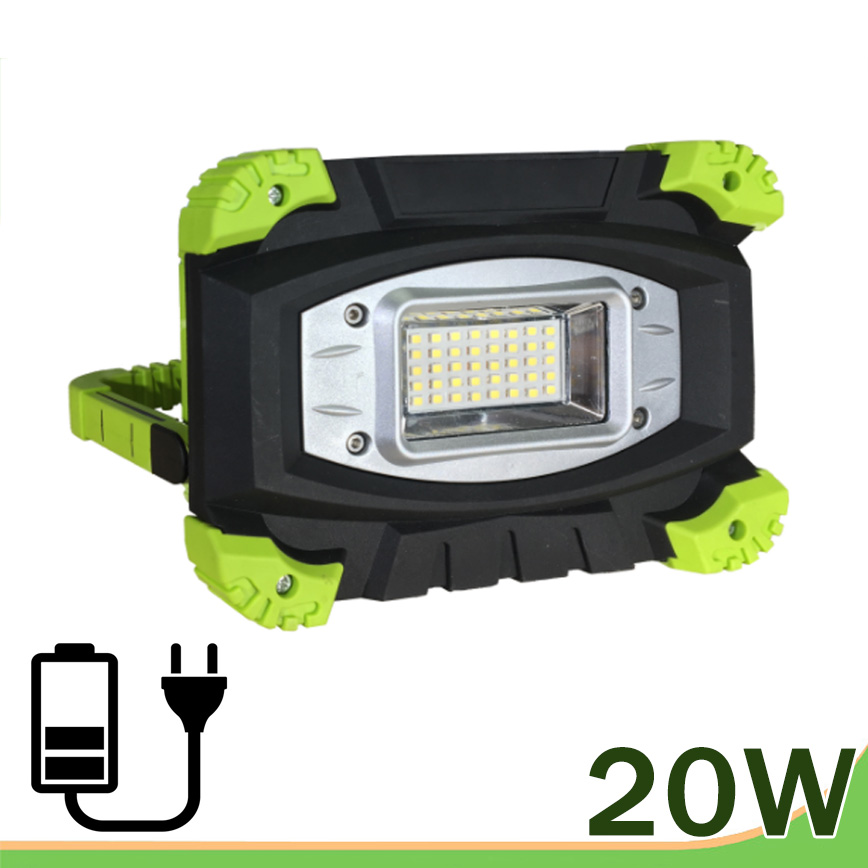 PROYECTOR LED 20w 1600lm 6000K IP54 C/BATERIA RECARGABLE NEGRO/VERDE